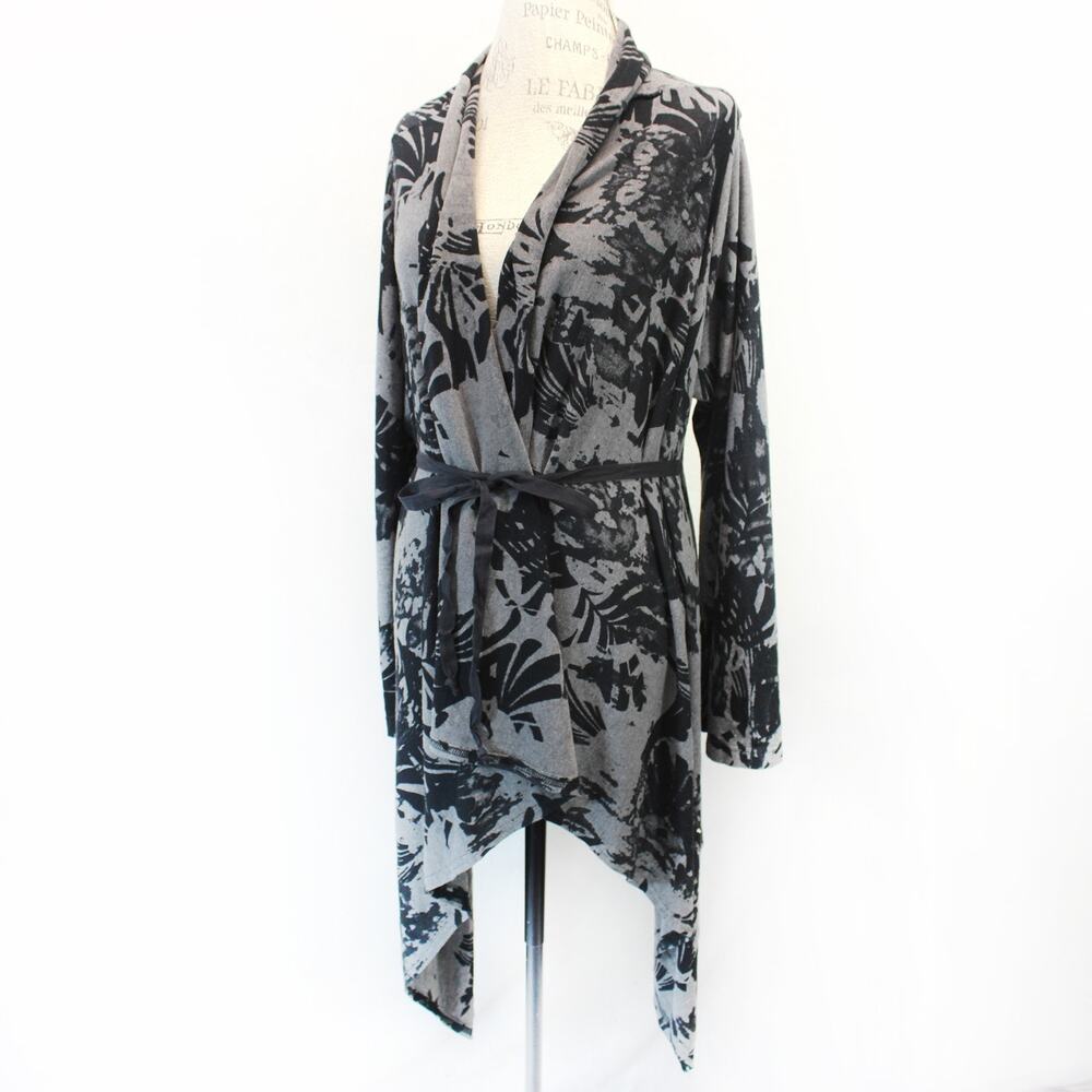 Bryn Walker Vintage Knit Sweater Cardigan Tie Waist Floral Print Cozy Medium